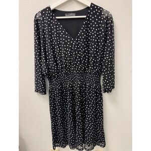 Harper‎ 241 Dress Black White Polka Dot Sheer Sleeve Elastic Waist V Neck